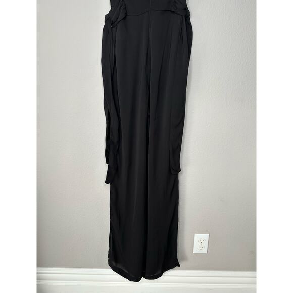 FREE PEOPLE CEM Black Sleeveless Lace Trim Deep V Cinch Waist Wide Leg Jumpsuit - Picture 12 of 14